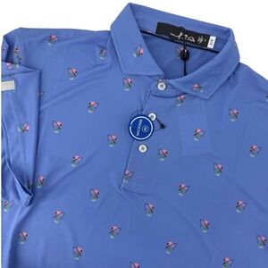 Ralph Lauren RLX Mens SS Golf Polo Shirt Blue Flamingo Print Wicking Size Medium